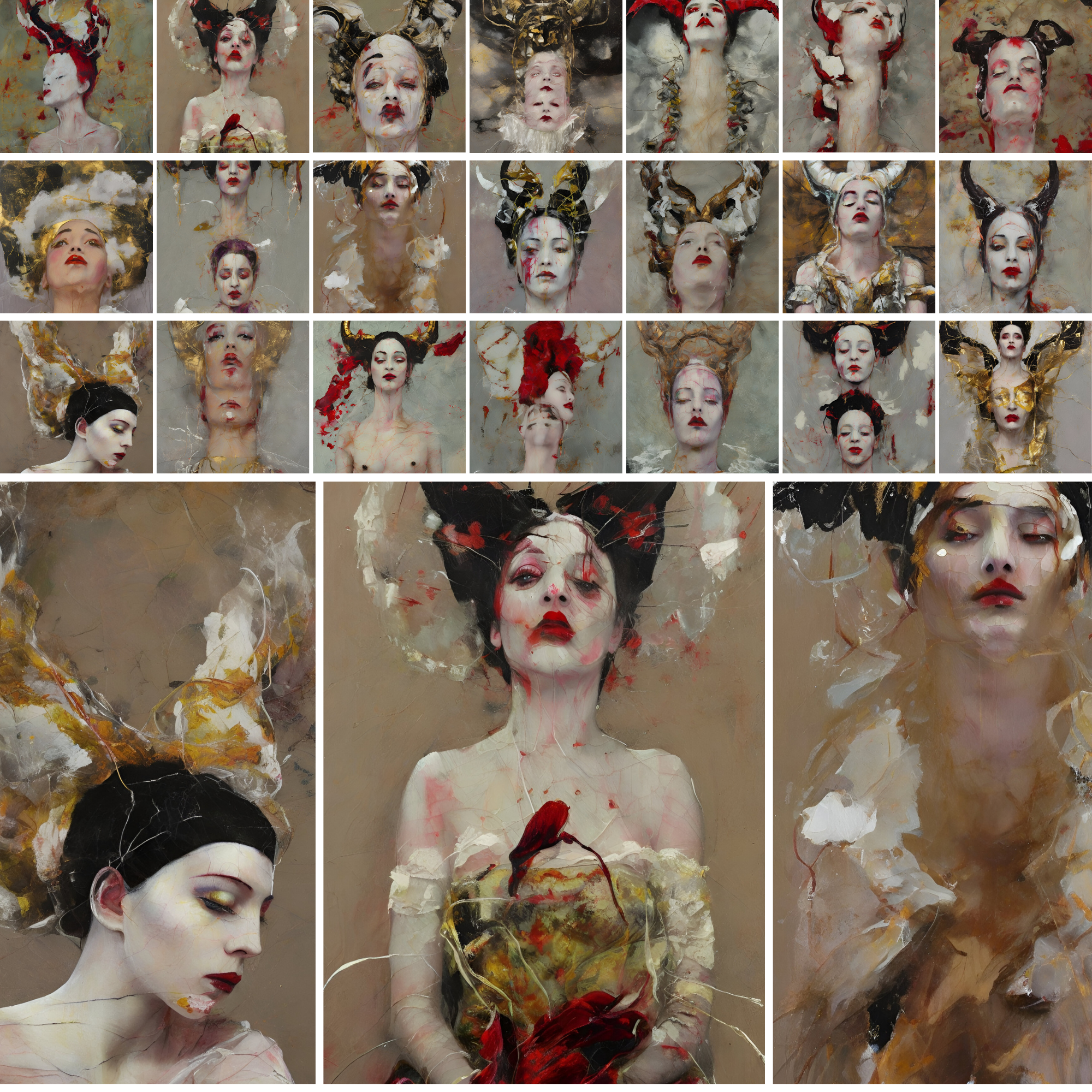 Standard Postcard Pack Horned New Media Art Complete Collection: Talismanic new media art by Jeanette Gibson, featuring algorithmic amulets and AI-generated wearable art archetypes.